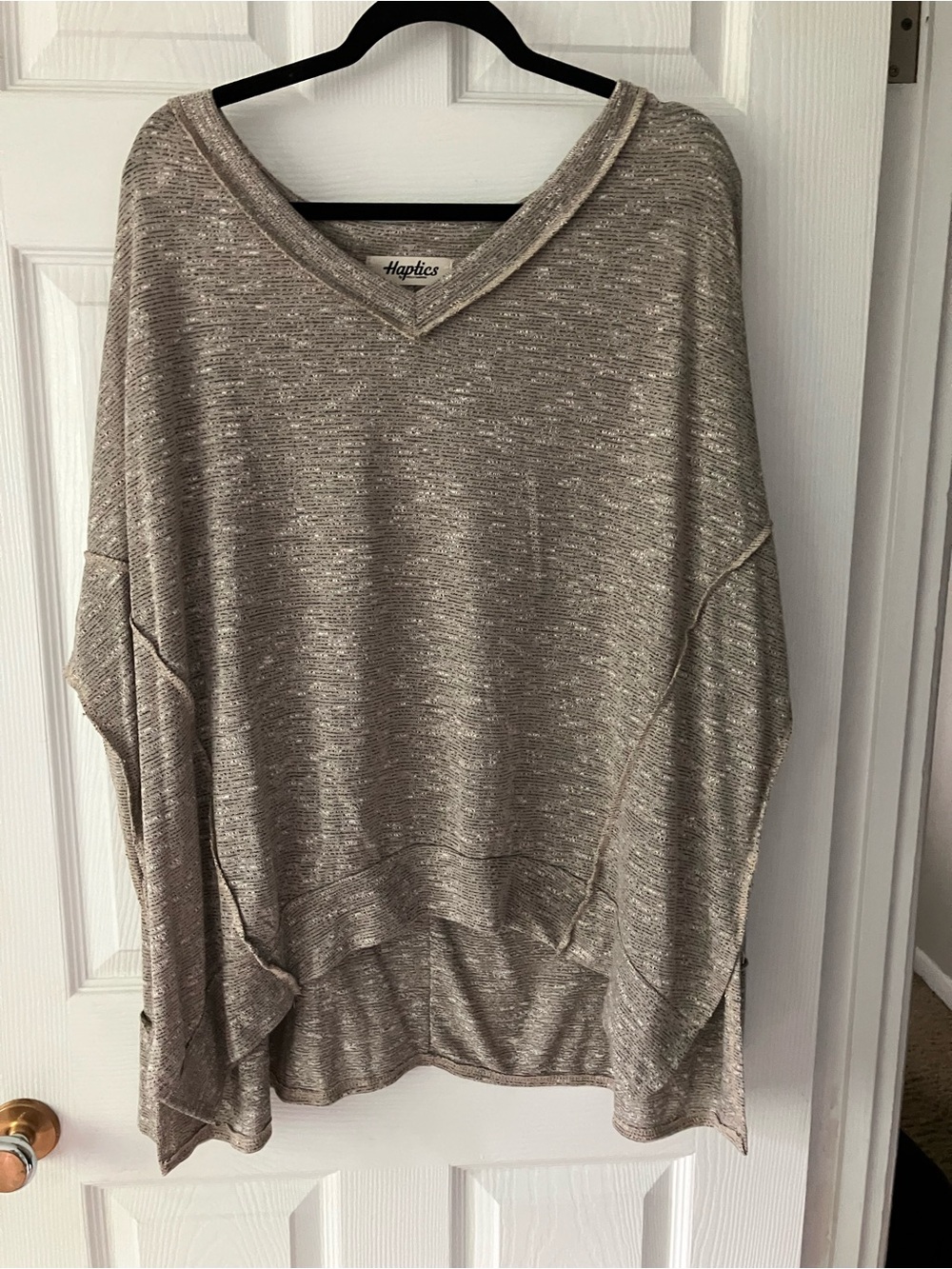 Haptics Women's V-Neck Lightweight Knit Sweater in Taupe Heather